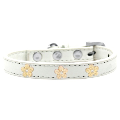 Gold Flower Widget Dog Collar White Size 10