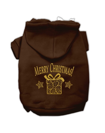 Golden Christmas Present Pet Hoodies Brown Size Lg