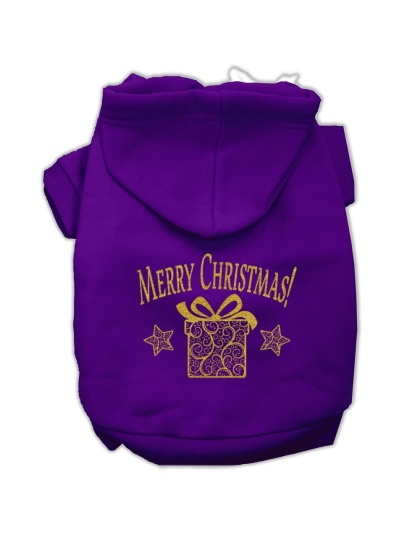 Golden Christmas Present Pet Hoodies Purple Size Lg