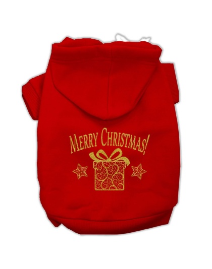 Golden Christmas Present Pet Hoodies Red Size Lg