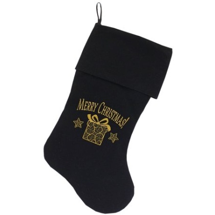 Golden Christmas Present Screen Print 18 inch Velvet Christmas Stocking Black