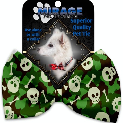 Green Camo Skulls Pet Bow Tie