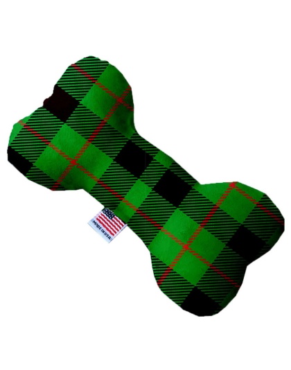 Green Plaid 10 Inch Canvas Bone Dog Toy