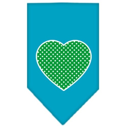 Green Swiss Dot Heart Screen Print Bandana Turquoise Large