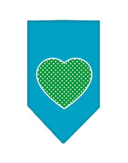 Green Swiss Dot Heart Screen Print Bandana Turquoise Large