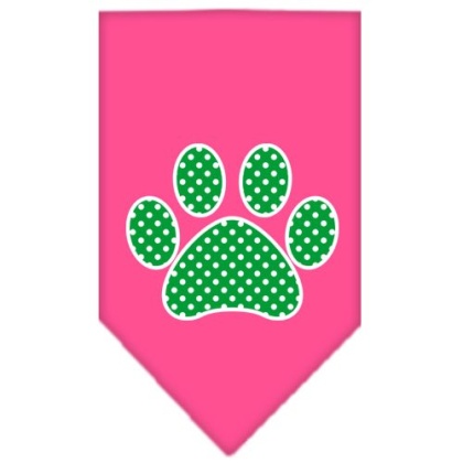 Green Swiss Dot Paw Screen Print Bandana Bright Pink Large