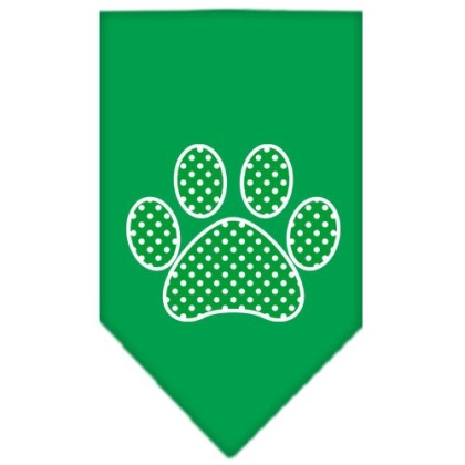 Green Swiss Dot Paw Screen Print Bandana Emerald Green Large