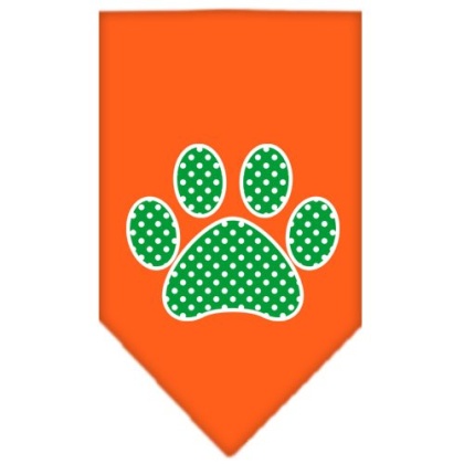 Green Swiss Dot Paw Screen Print Bandana Orange Large