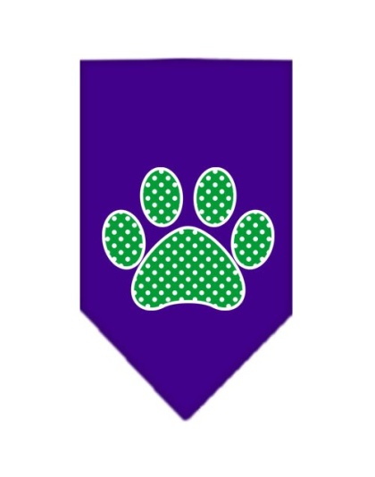 Green Swiss Dot Paw Screen Print Bandana Purple Large