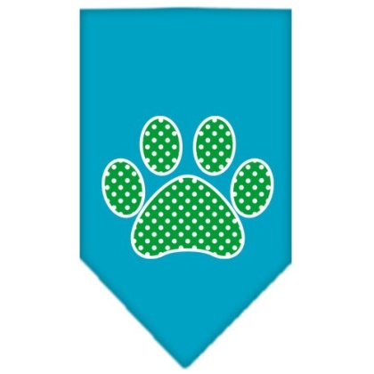 Green Swiss Dot Paw Screen Print Bandana Turquoise Large