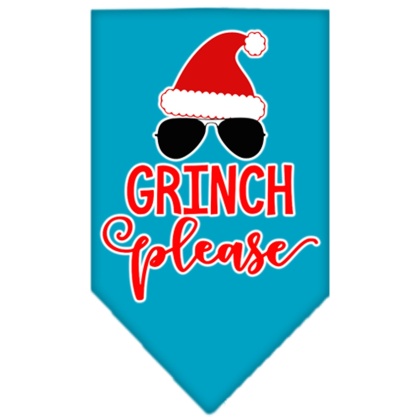 Grinch Please Screen Print Bandana Turquoise Large