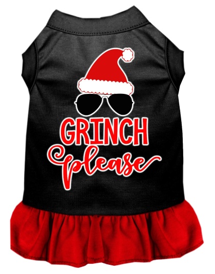 Grinch Please Screen Print Dog Dress Black with Red Lg