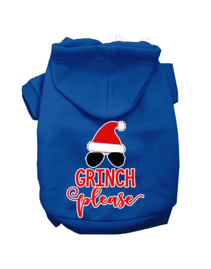 Grinch Please Screen Print Dog Hoodie Blue L