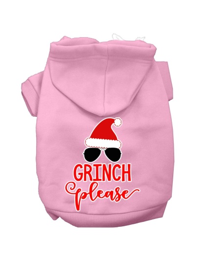 Grinch Please Screen Print Dog Hoodie Light Pink L