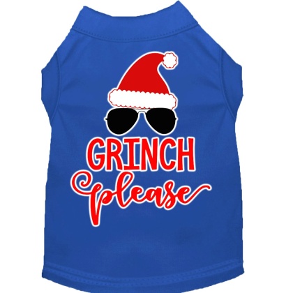 Grinch Please Screen Print Dog Shirt Blue Lg