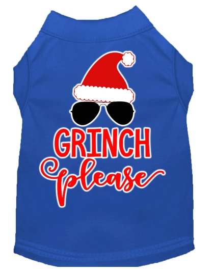 Grinch Please Screen Print Dog Shirt Blue Lg