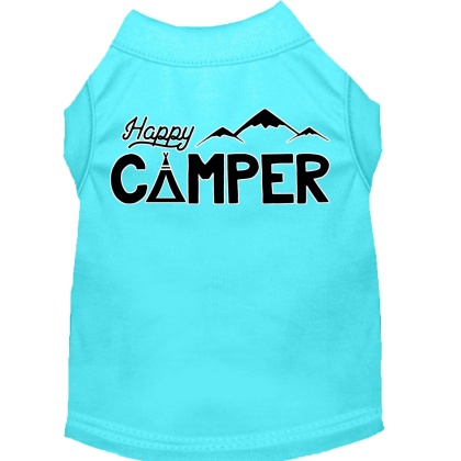 Happy Camper Screen Print Dog Shirt Aqua Lg