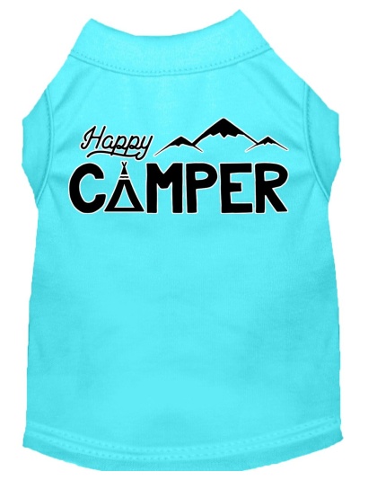 Happy Camper Screen Print Dog Shirt Aqua Lg