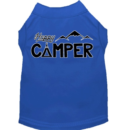 Happy Camper Screen Print Dog Shirt Blue Lg