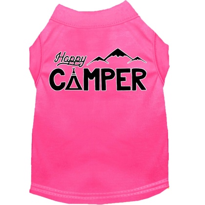 Happy Camper Screen Print Dog Shirt Bright Pink Lg