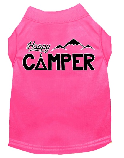 Happy Camper Screen Print Dog Shirt Bright Pink Lg