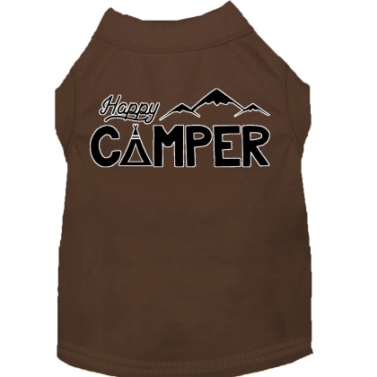 Happy Camper Screen Print Dog Shirt Brown Lg