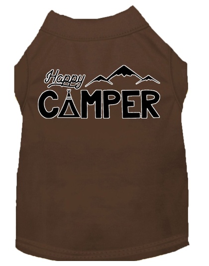 Happy Camper Screen Print Dog Shirt Brown Lg