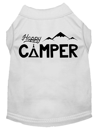 Happy Camper Screen Print Dog Shirt White Lg