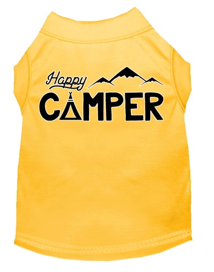 Happy Camper Screen Print Dog Shirt Yellow Lg