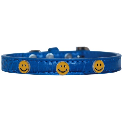 Happy Face Widget Croc Dog Collar Blue Size 10