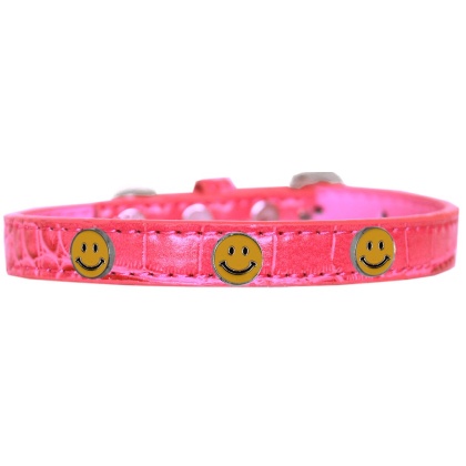 Happy Face Widget Croc Dog Collar Bright Pink Size 10