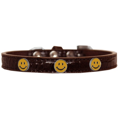 Happy Face Widget Croc Dog Collar Chocolate Size 10