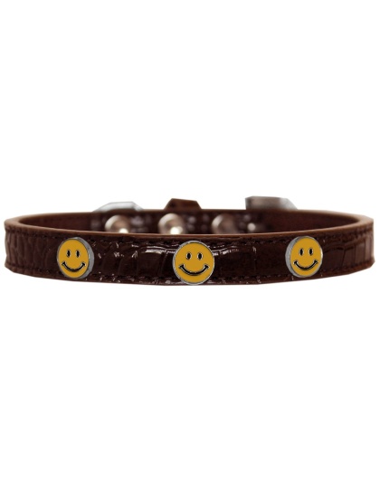 Happy Face Widget Croc Dog Collar Chocolate Size 10
