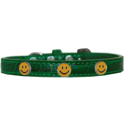 Happy Face Widget Croc Dog Collar Emerald Green Size 10