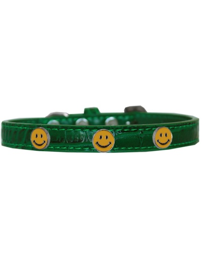 Happy Face Widget Croc Dog Collar Emerald Green Size 10
