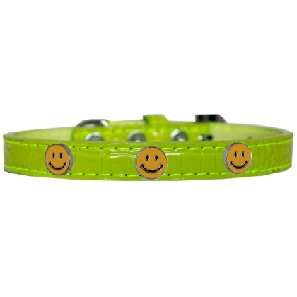 Happy Face Widget Croc Dog Collar Lime Green Size 10