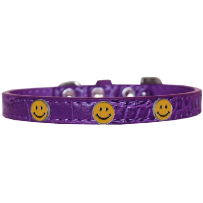 Happy Face Widget Croc Dog Collar Purple Size 10