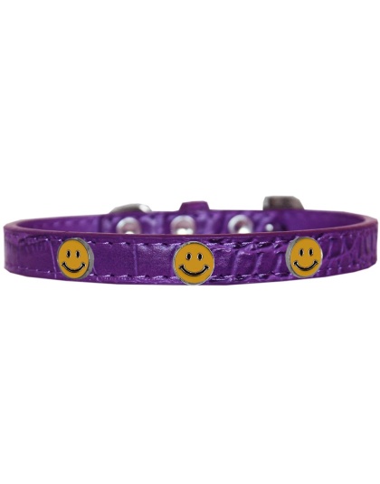 Happy Face Widget Croc Dog Collar Purple Size 10