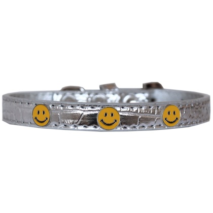 Happy Face Widget Croc Dog Collar Silver Size 10