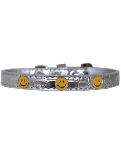 Happy Face Widget Croc Dog Collar Silver Size 10