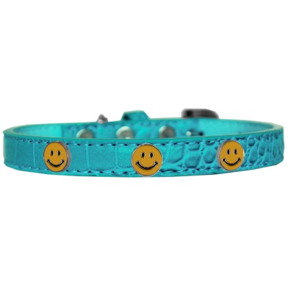 Happy Face Widget Croc Dog Collar Turquoise Size 10