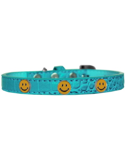 Happy Face Widget Croc Dog Collar Turquoise Size 10
