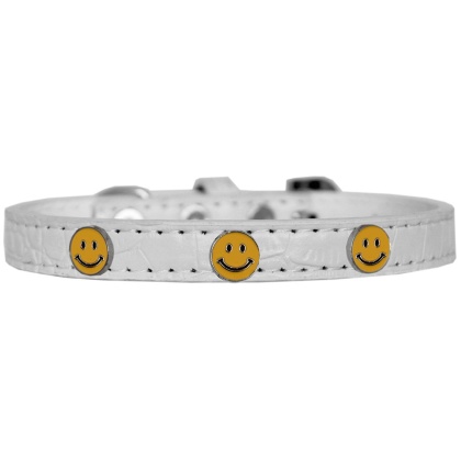 Happy Face Widget Croc Dog Collar White Size 10