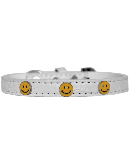 Happy Face Widget Croc Dog Collar White Size 10