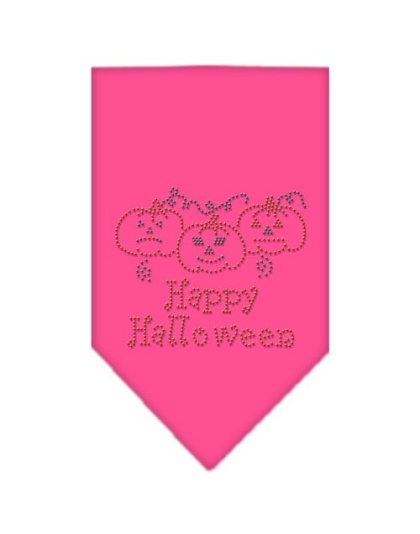 Happy Halloween Rhinestone Bandana Bright Pink Large