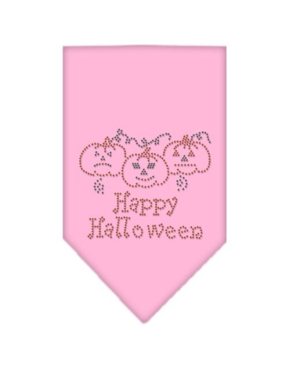 Happy Halloween Rhinestone Bandana Light Pink Large