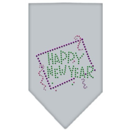 Happy New Year Rhinestone Bandana Grey Large