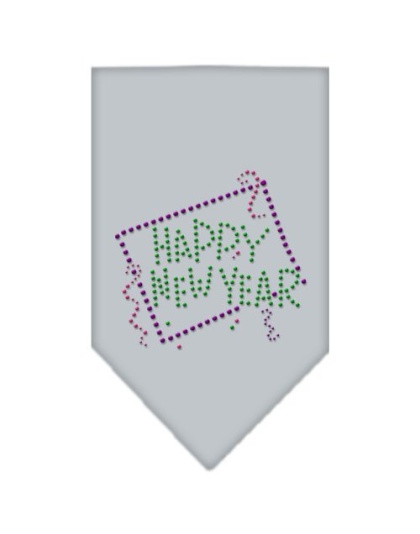 Happy New Year Rhinestone Bandana Grey Large