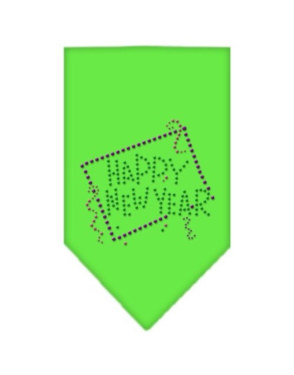 Happy New Year Rhinestone Bandana Lime Green Large