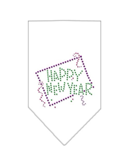 Happy New Year Rhinestone Bandana White Large